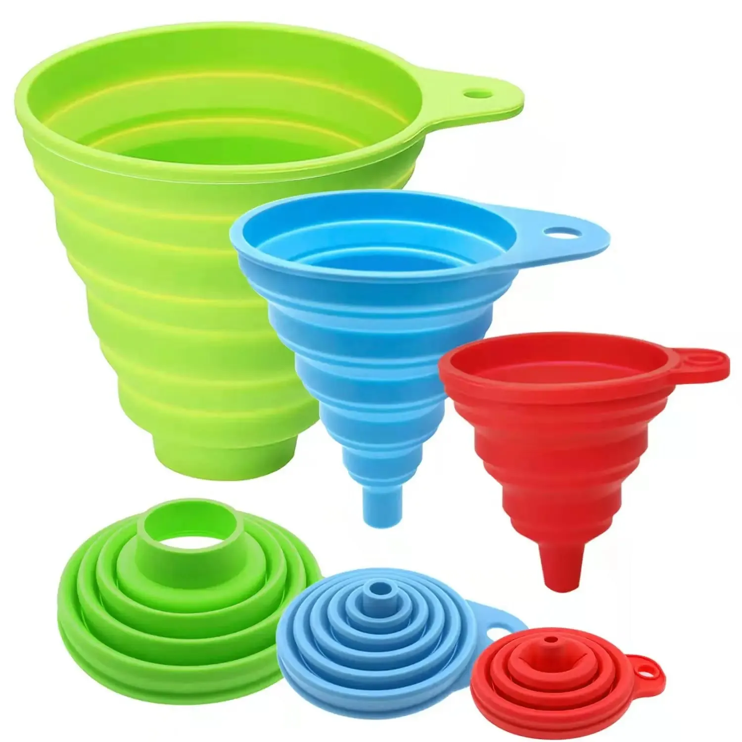 Silicone Funnels For Kitchen Use Filling Bottles Liquid Powder Transfer (3 Pcs ) 1 Mini/1 Small/1 Wide Mouth Funnel Set