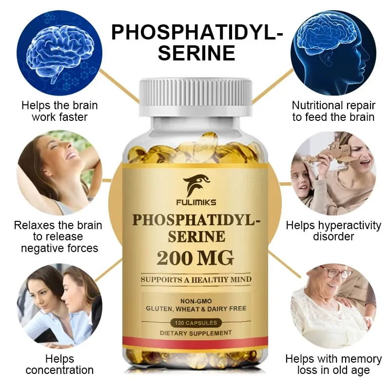 Premium Phosphatidyl Serine Capsules Support Memory Cognitive Concentration Reduces Stress Hormones & Fatigue Sharp Focus