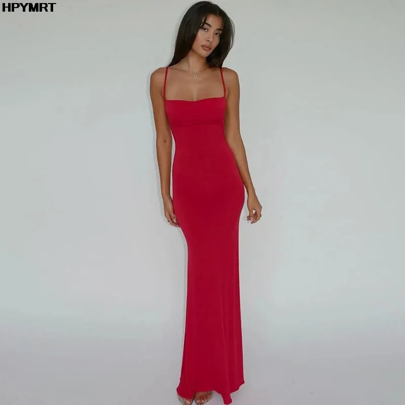 2025 moda casual nuova estate sexy fionda vestito da partito tinta unita abiti lunghi da donna abiti da sera abbigliamento femminile — image 2