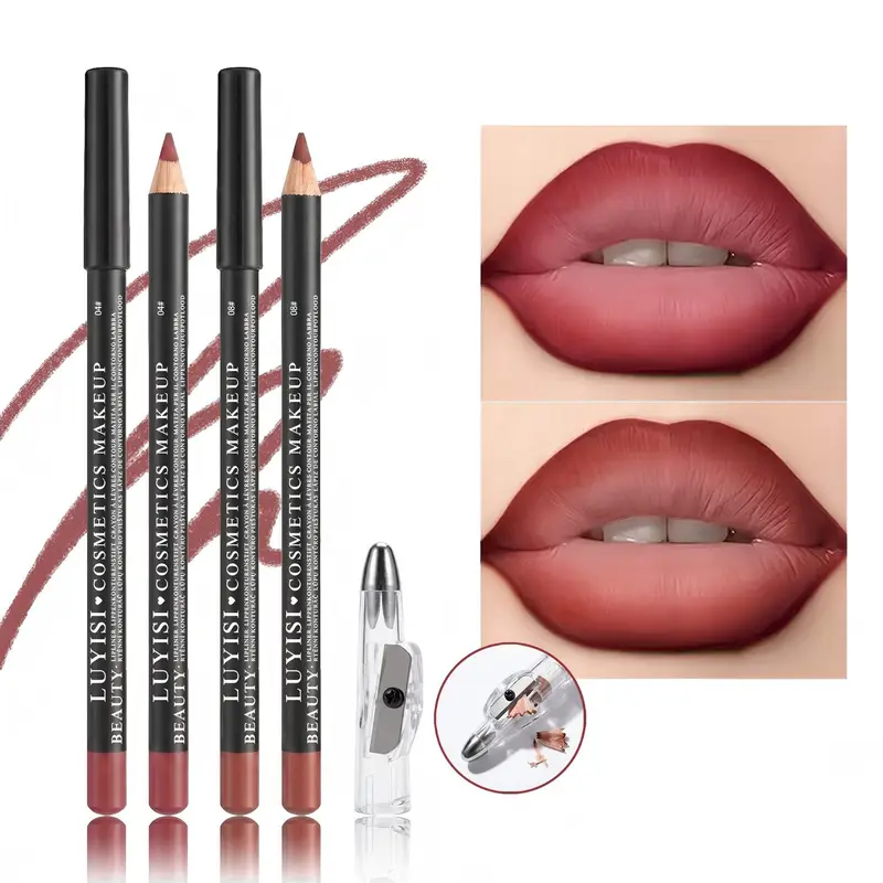 Professional Lip Liner Set with Sharpener 2pcs Waterproof Lip Pencils+1pc Sharpener Long-Wearing Transfer-Proof Velvet Matte