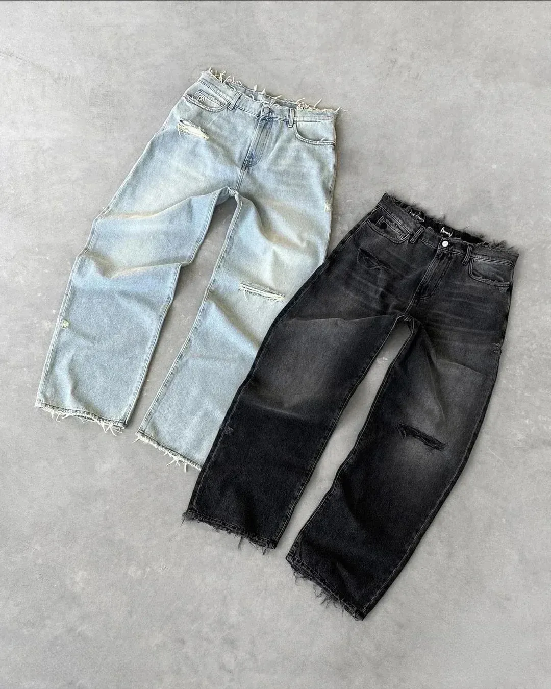 Straight Jeans Distressed Men Jean Ripped Holes Washed Denim Pants Ankle Length Loose Solid Zipper Fly Pockets Casual 2026