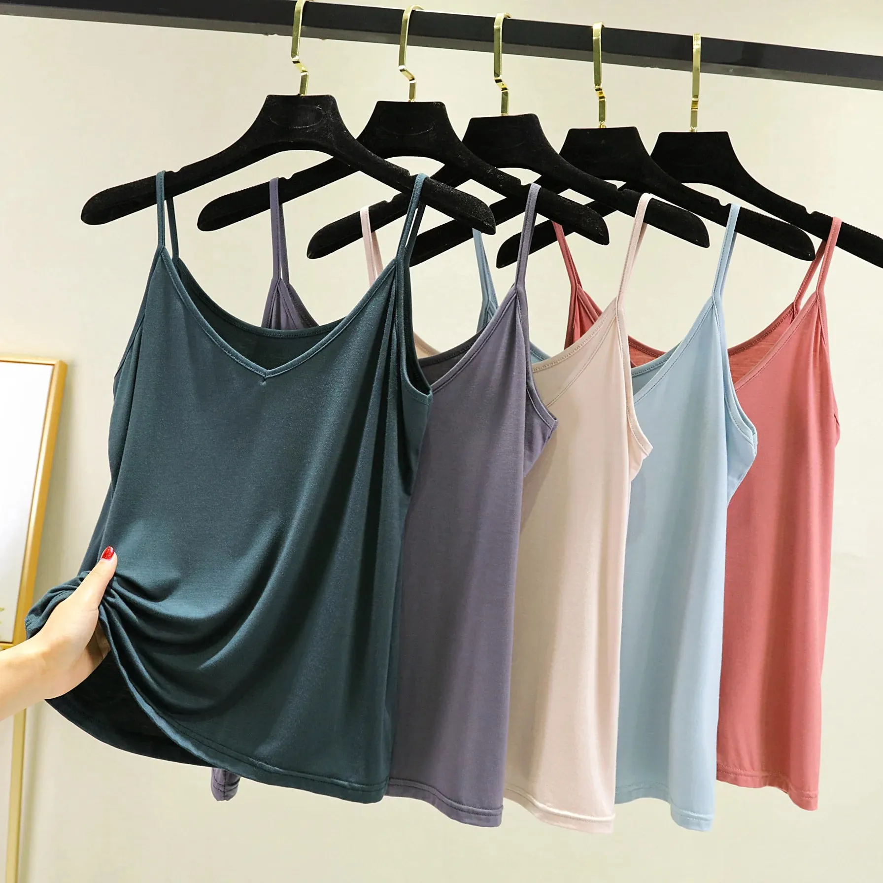 Spaghetti Strap tops Women Halter V Neck Camis Tank Solid color basic sleeveless Camisole Top