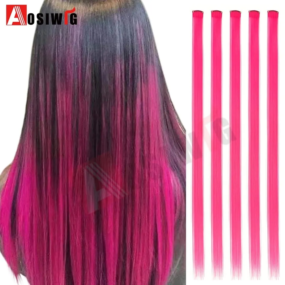 5PC Synthetic Feather Hair Extensions With Clips Heat Resistant Straight Hair Extensions Color Colored Black Hair Clip Womens 8G