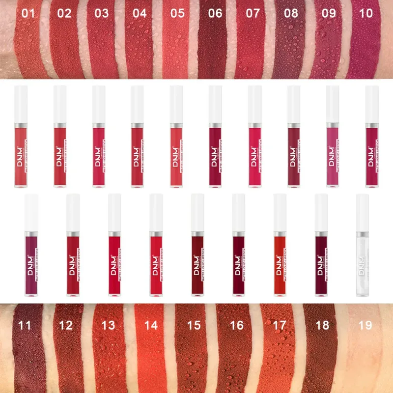DNM 19 Color Matte Velvet Liquid Lipstick Waterproof Lasting Not Easy To Fade Lipgloss Makeup Purple Red Nude Lip Tint Cosmetics
