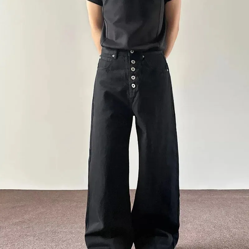 Men's Jeans Black Baggy Denim Pants American Style Rivet Five Button Pocket Loose Fit Streetwear Man Pants