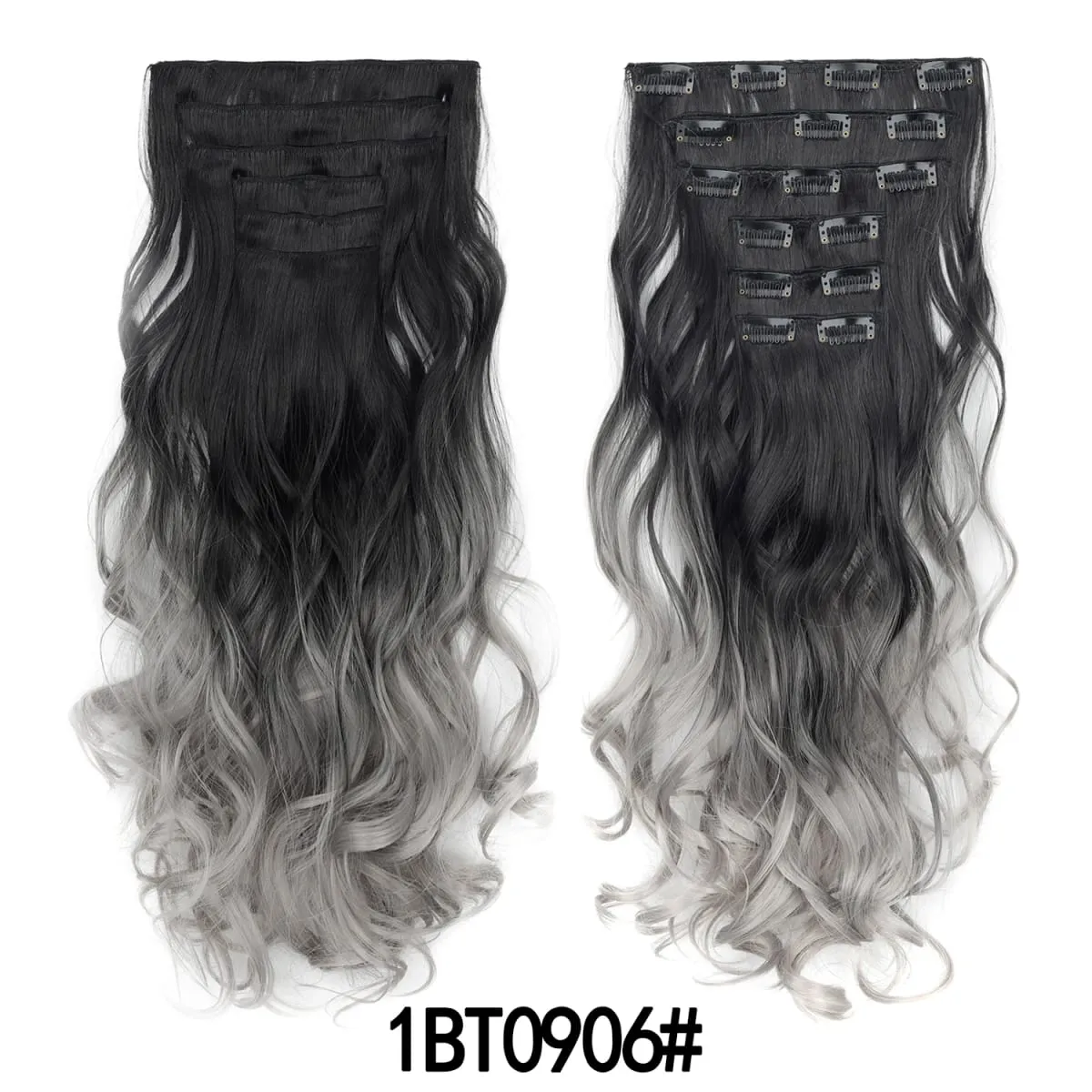 คลิปในส่วนขยายของผม 6PCS Hairpiece 20 นิ้วยาวหยักสังเคราะห์หนา Double Weft ผมสำหรับผู้หญิงสีไล่ระดับสีทุกวันใช้
