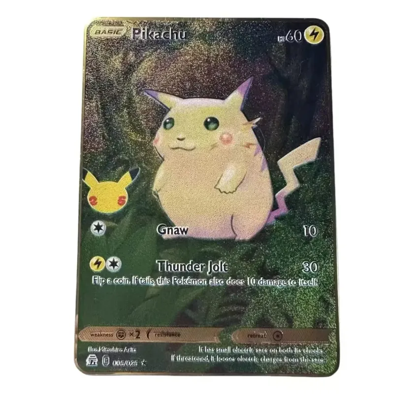 Van Gogh Museum Pokemon English Metal Card Anime Pikachu Charizard Mewtwo Shiny Letters Game Collection Card Kids Toy Gifts