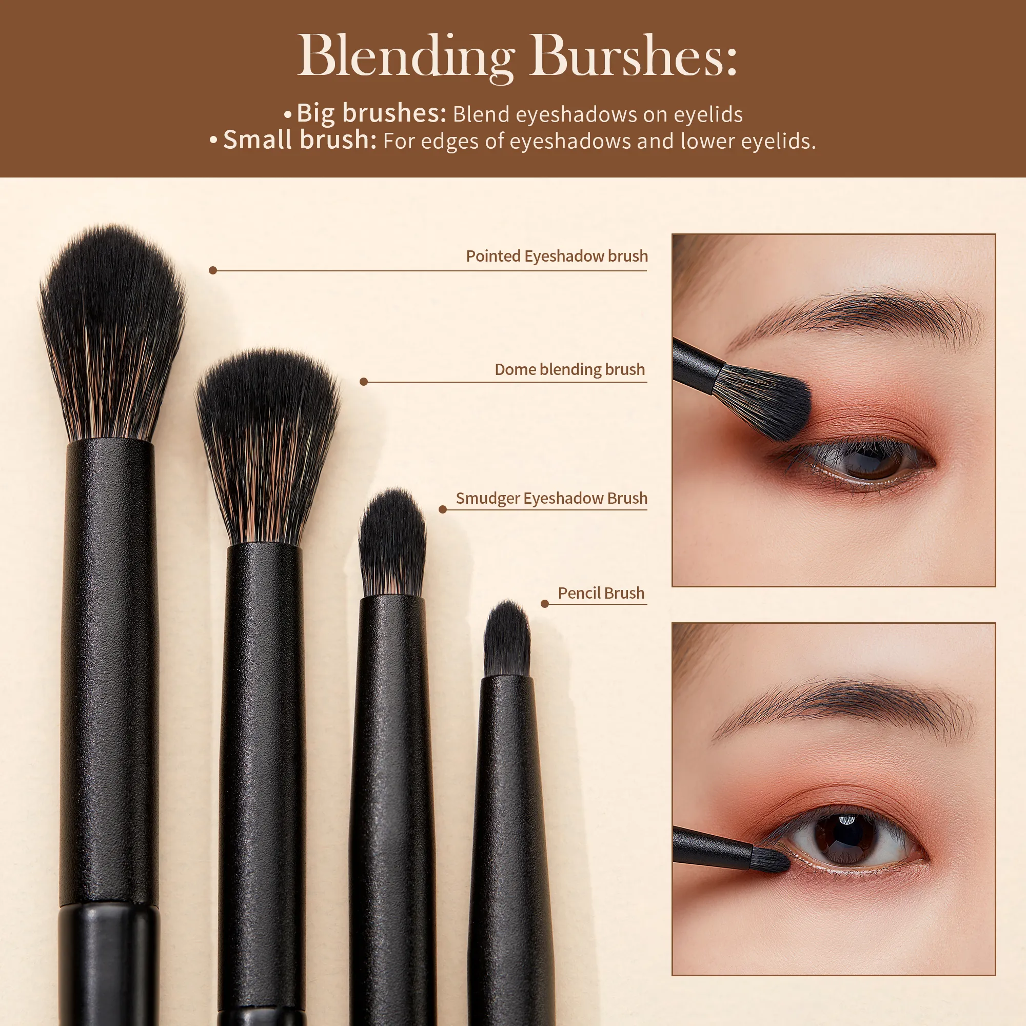 Jessup Eyeshadow Brushes Set 10pcs Eye Brush Shadow Blending Flat Liner Crease Duo-end Brow Spoolie Broach Elegant Black T337