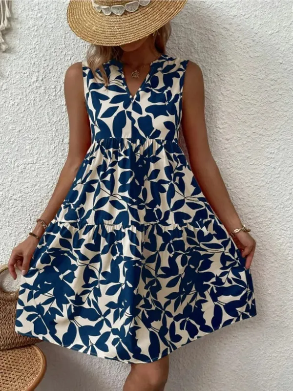 Dámské Boho potisk minišaty léto elegantní bez rukávů s výstřihem do V volán do tílka ležérní volné oversize plážové šaty na párty — image 8