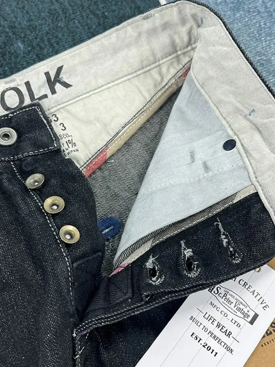 100% Cotton Back Paris buckle Spring Black Straight Jeans for Men American Retro Style Casual Japanese Slim Tapered Long Pants