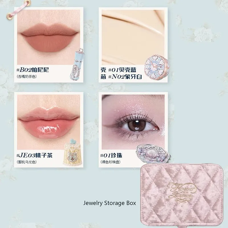 Flower Knows Makeup Profissional Completa Eye Shadow Air Cushion CC Cream Blush Lipstick & Mascara Jewelry Storage Box Gift Set