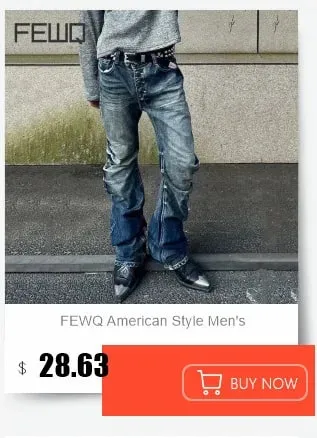 American Style Men's Denim Pants Washing Button Design Pleated Loose Jeans Contrast Color Casual Male Bottom Vintage 4K5156