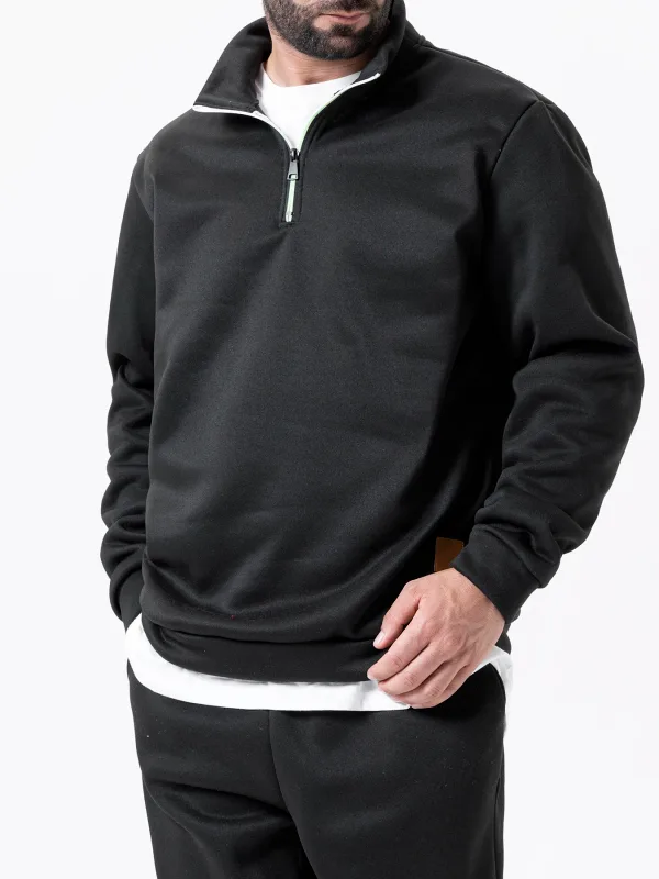 Men Sweatshirts Autumn Thicker Pullover Half Zipper Pullover Male Winter Solid Color Turtleneck Sweater Hoody Outdoor Sweatshirt — image 4