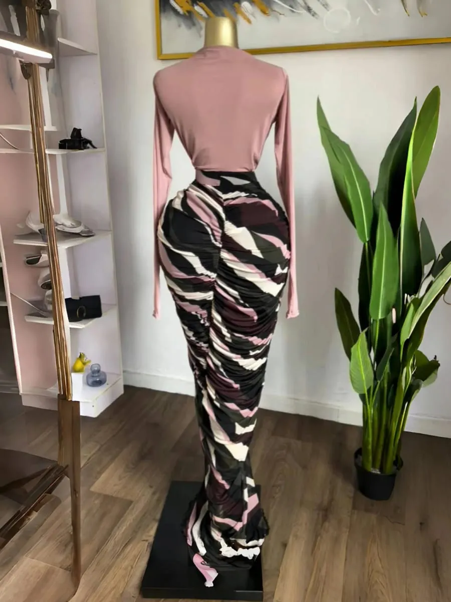 CM.YAYA Gaun Panjang Maxi Midi Bodycon Ruched Bertumpuk Tambal Sulam Bergaris Pewarna Dasi Wanita Gaun Prom Liburan Pendidikan Musim Gugur Musim Dingin