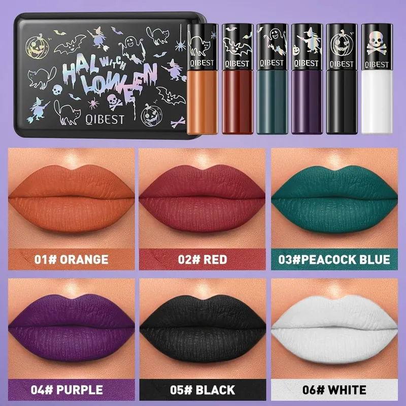 Halloween Liquid Lipstick Makeup Sets Waterproof Matte Lipstick Red Black Orange Purple Lip Stain Tint Lasting Cosmetics