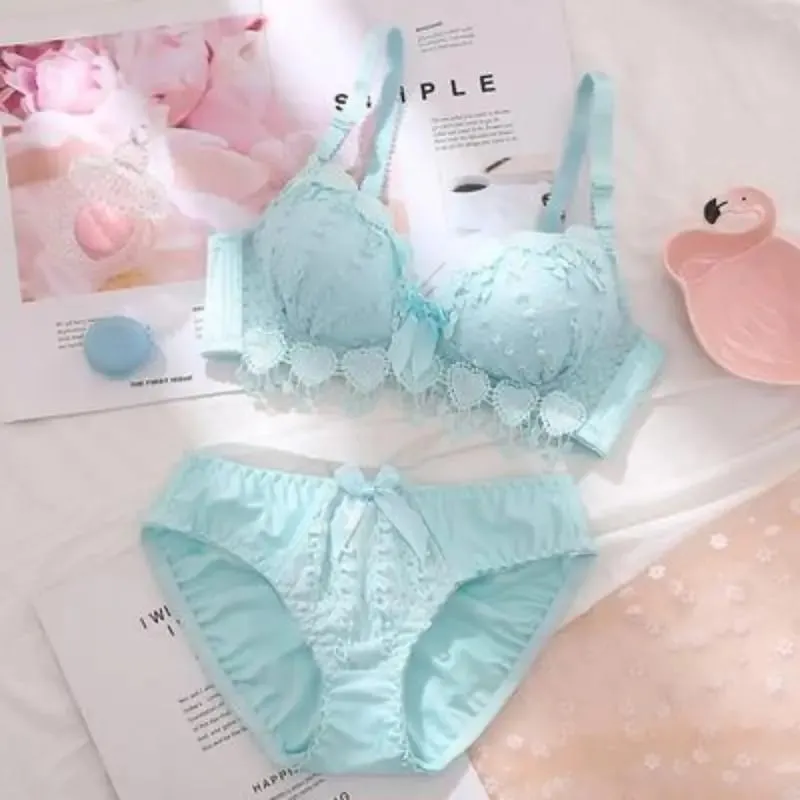 Girl Cheap Bra Set Large Size Back Button Comfortable Gather Bra Breathable Thin Section Without Steel Ring Women Underwear Sets — image 3