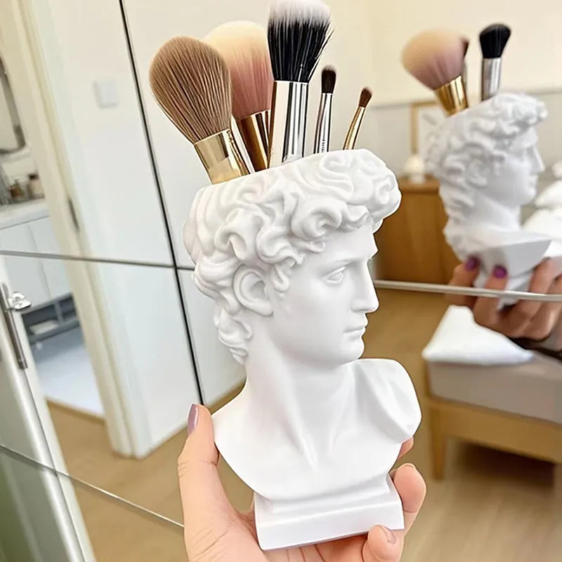 Creative Statue Of David Shape Brush Pot Desktop Ornaments Storage Box Household Makeup Brushes Organizer