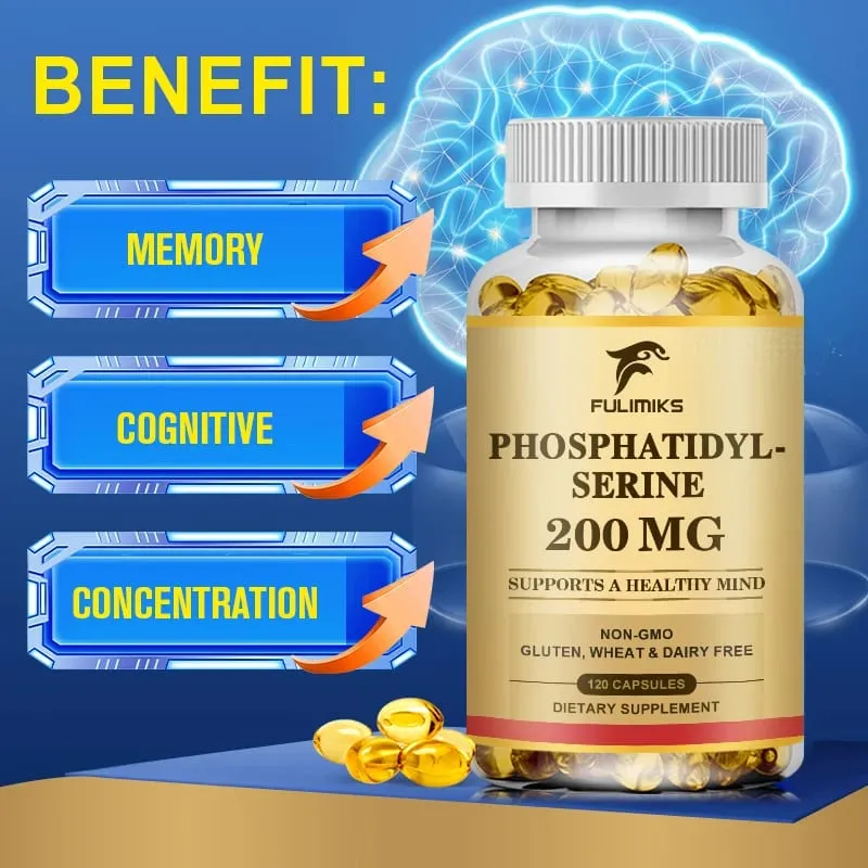 Premium Phosphatidyl Serine Capsules Support Memory Cognitive Concentration Reduces Stress Hormones & Fatigue Sharp Focus