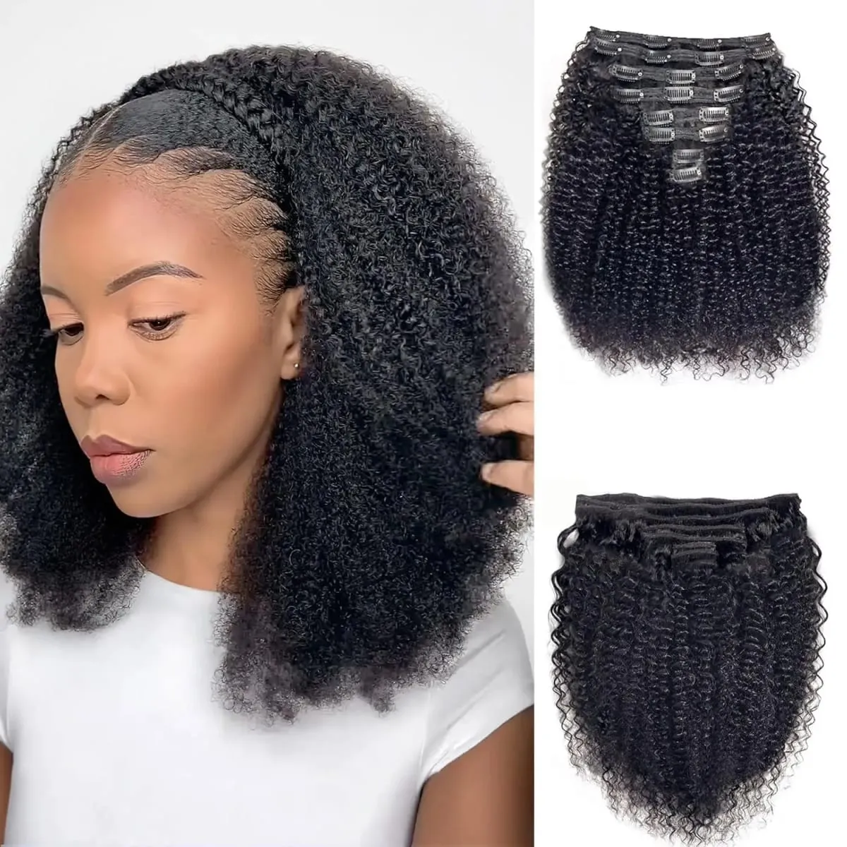 Real Remy Afro Coily Clip In Human Hair Extensions Unprocessed 4B 4C Afro Kinky Curly Clip Ins For African Americans Black Women