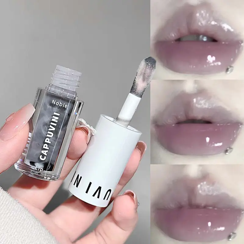 Clear Transparent Grey Purple Lip Gloss Hydrating Drying Lips Mirror Lip Glaze Tint Plumper Moisturizing Crystal Lip Oil Makeup