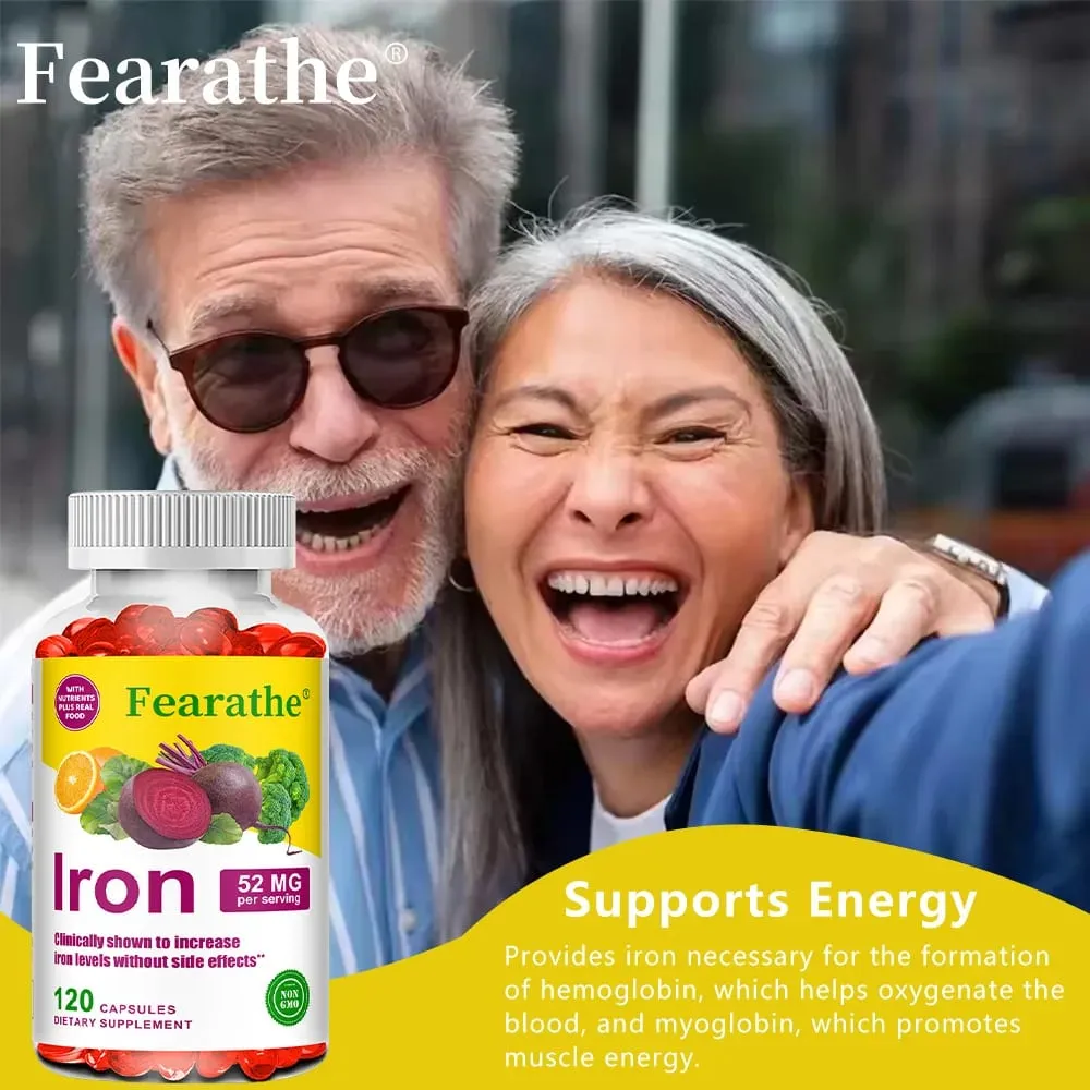 Iron and Vitamin C Supplement - Boosts Energy Focus and Immune Function Supporting Red Blood Cells Improve Immunity Non-GMO
