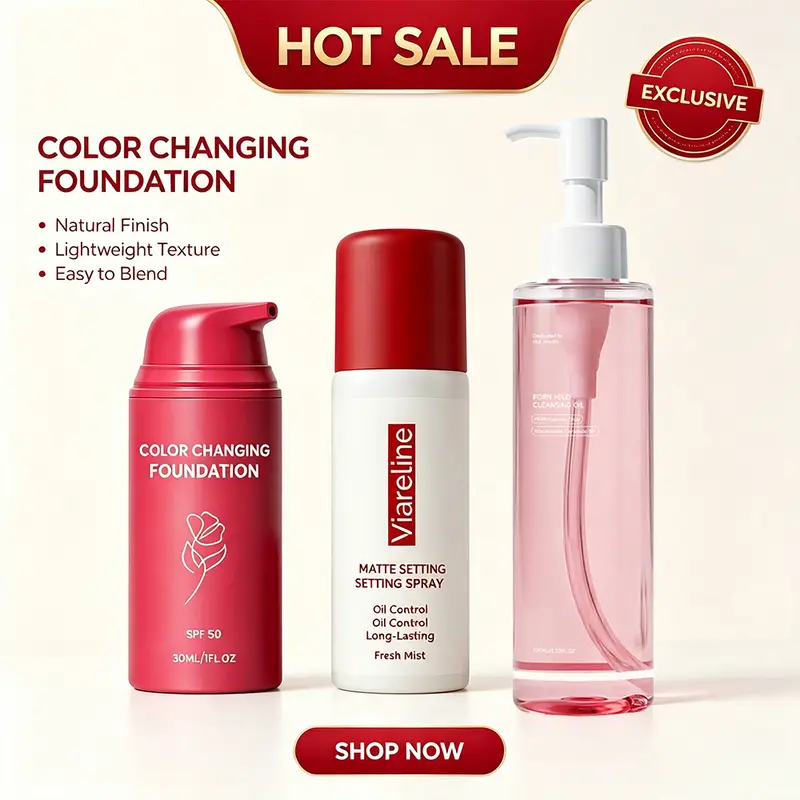 Makeup Kit 3pcs Cleansing Oil Setting Spray Foundation Gentle Matte Long-Lasting Natural Hydrating Daily Set — image 2