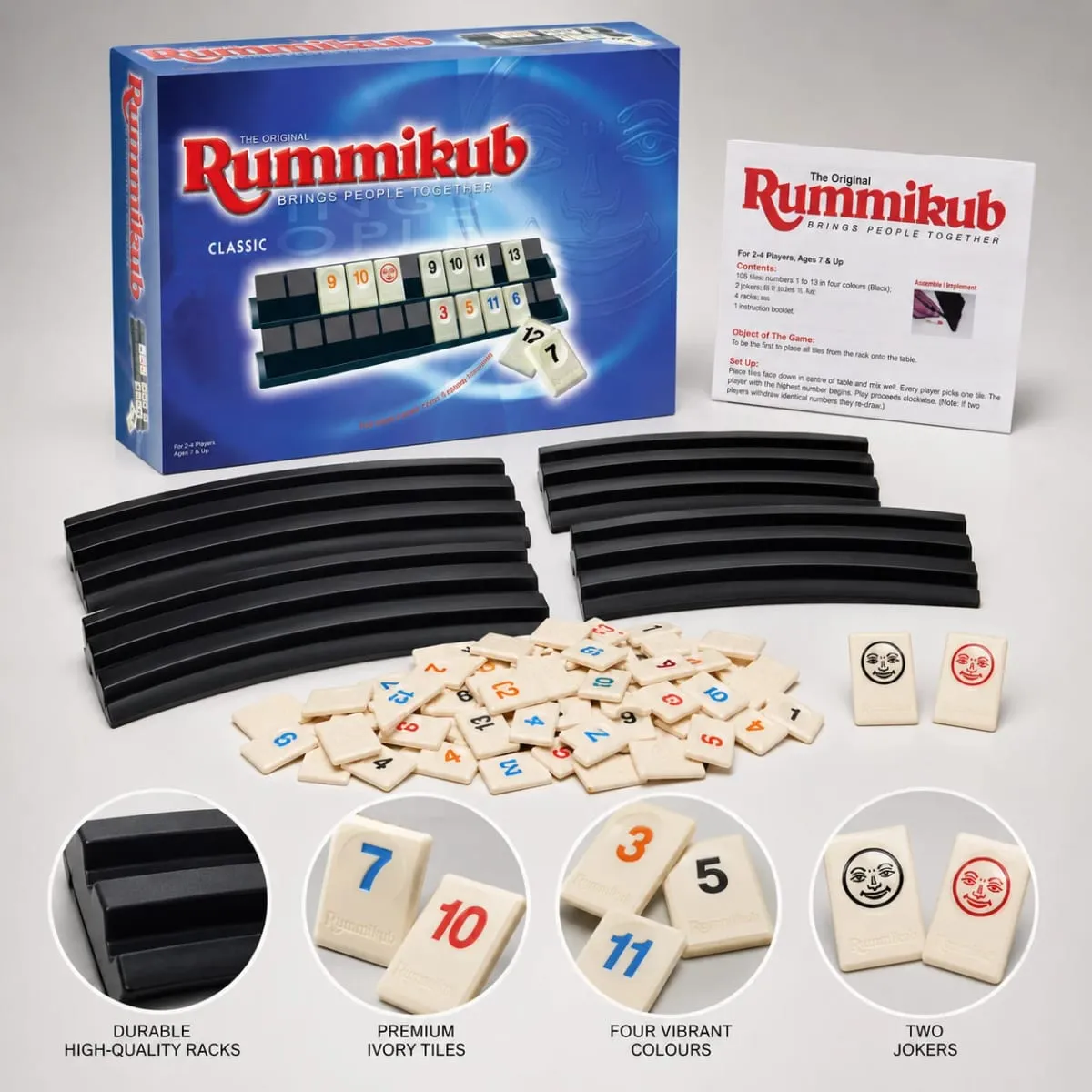 Rummikub Classic Number Tile Strategy Board Game with Black Racks Family Party Kids Adults English Version — image 3