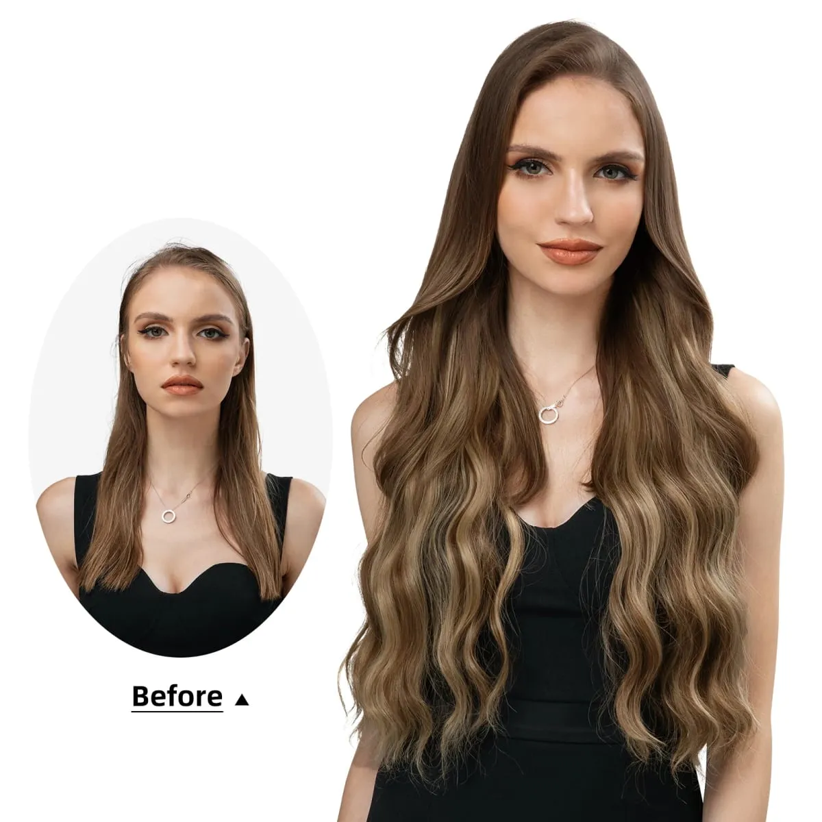 Synthetic Wave Invisible Clip in Hair Extensions Fish Line Ombre Natural Blonde Hairpiece Fake Hair Piece For Woman — image 6