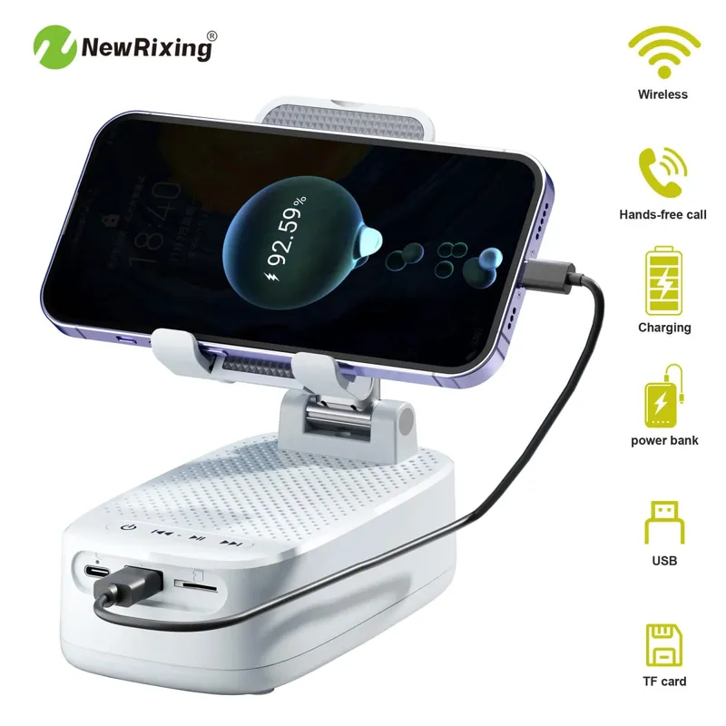 Pemegang Telefon Wayarles Pembesar Suara Mudah Alih Pembesar Suara Pemegang Telefon Bank Kuasa Kecemasan 1800mAh Bateri Pengecasan USB Bebas Tangan