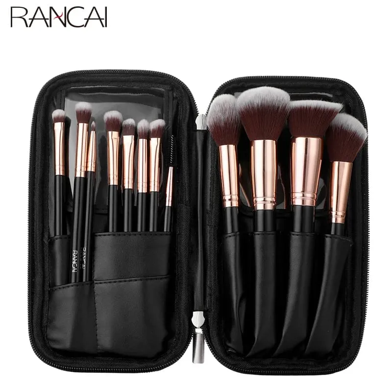 New 12pcs Black Cylinder Makeup Brush Set Black Gold Eyeshadow Brushes Multifunctional Makeup Tools