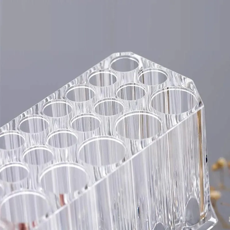 26 Holes Acrylic Makeup Brushes Holder Desktop Lipstick Organizer Eyeliner Cosmetics Pen Storage Rack Transparent Showing Shelf