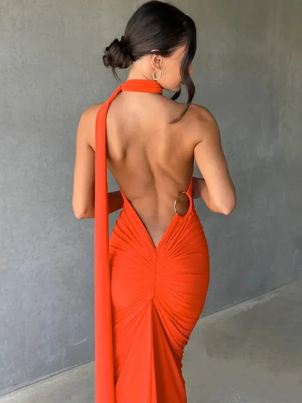 Hugcitar Een Schouder Backless Verstelbare Sjaal Lus Ruches Sexy Maxi Jurk 2025 Vrouwen Elegante Y2K Streetwear Festival Outfit — image 19