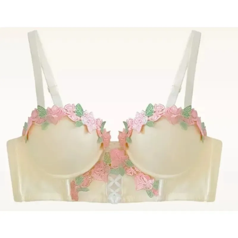 US Hot Sweet Japanese Lace Women Lingerie Set Pure Desire Sexy Push‑Up Wireless Thin Cup Breathable Light Summer Bra 32‑38 Size