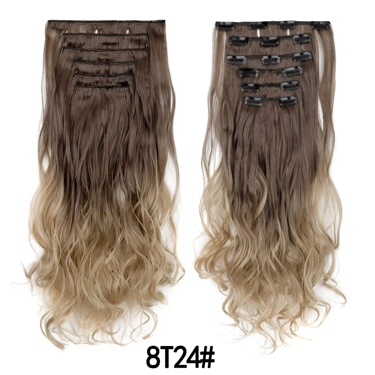 คลิปในส่วนขยายของผม 6PCS Hairpiece 20 นิ้วยาวหยักสังเคราะห์หนา Double Weft ผมสำหรับผู้หญิงสีไล่ระดับสีทุกวันใช้