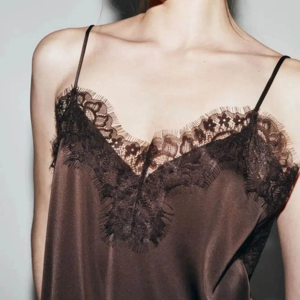Chic Asymmetrical Lace Lace Patchwork Top Sexy Lace Backless Camisole Tops Sleeveless Elegant Backless Tops Evening Dress