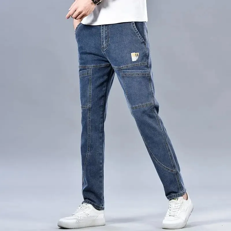 6 Pockets Slim Straight Jeans Men's 2025 Autumn New Elastic Business Casual Denim Pants Comfortable Fashion Male Trousers