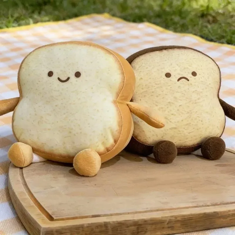 Soft Toast Shaped Stuffed Cushion Emotion Face Design Home Living Room Decoration Kids Daily Rest Practical Birthday Gift Pillow