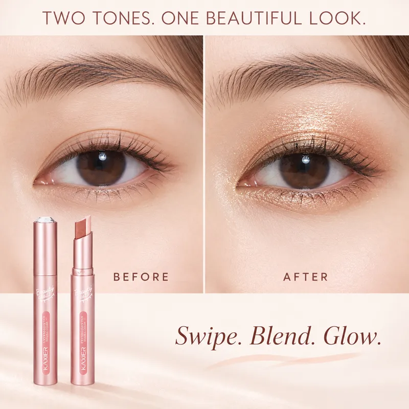 Two Tone Eyeshadow Stick Creamy Shimmer Eye Shadow Blendable Gradient Eye Makeup 6 Shades for Everyday and Party Looks
