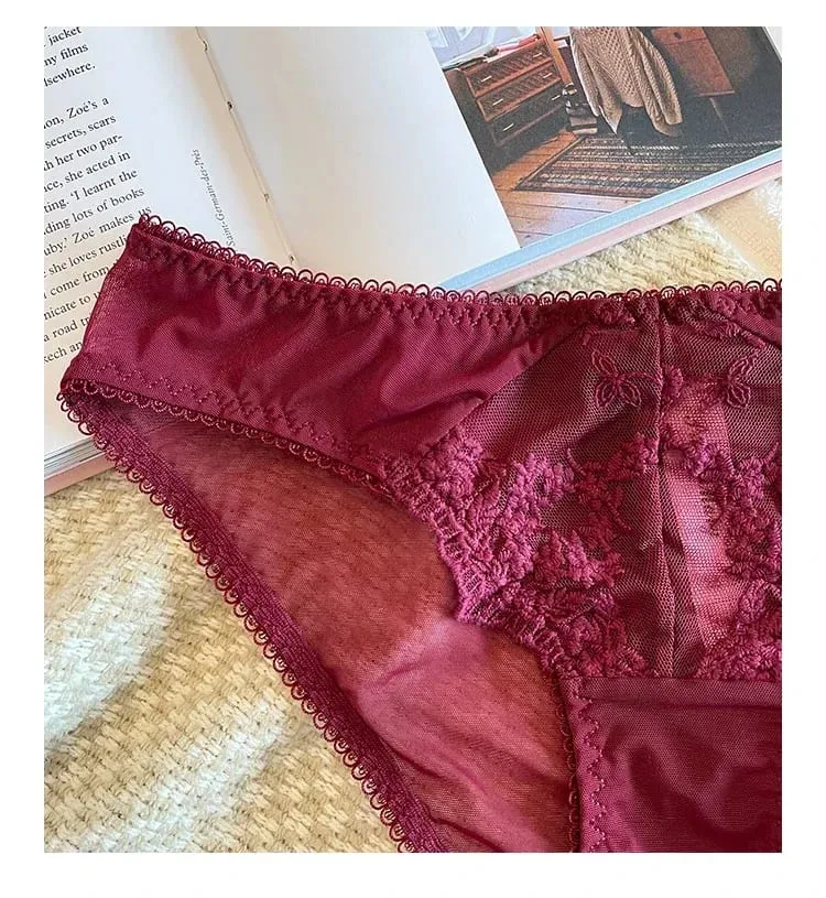 Embroidered Bralette & Panty Set for Women Ultra-Thin Comfort Underwire Support Large Size Lingerie