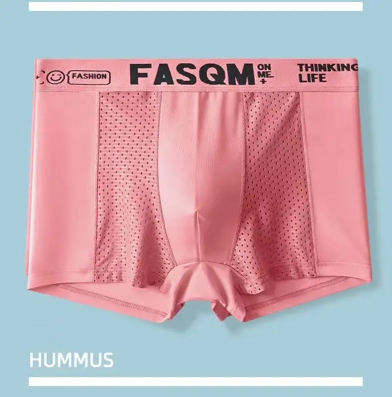 1pcs Mesh Ice Silk Boxer Shorts Men's Underwear FASQM Underpants Breathable Sexy Slim Panties Bamboo Lingerie Plus Size L-6XL