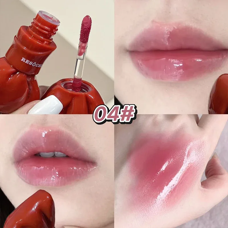 Bow Tube Jelly Mirror Lip Gloss Tomato Red Moisturizing Lip Tint Watery Glass Glossy Waterproof Lip Glaze Plump Lips Cosmetics