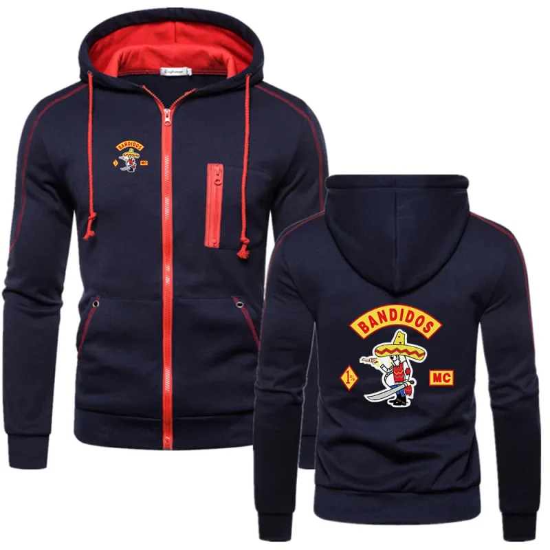 MC Bandidos Spring Autumn Fesyen Lelaki Tudung Kasual Pullovers Sweatshirts Lelaki Warna Pepejal Bertudung Drawstring Coat