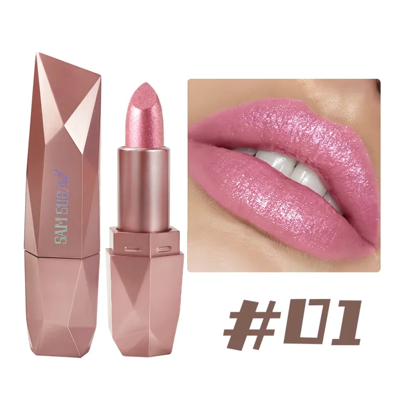 Diamond Glitter Lipstick Long Lasting Waterproof Moisturizing Highly Pigmented Metallic Shine Pearlescent Non Stick Cup Lipstick