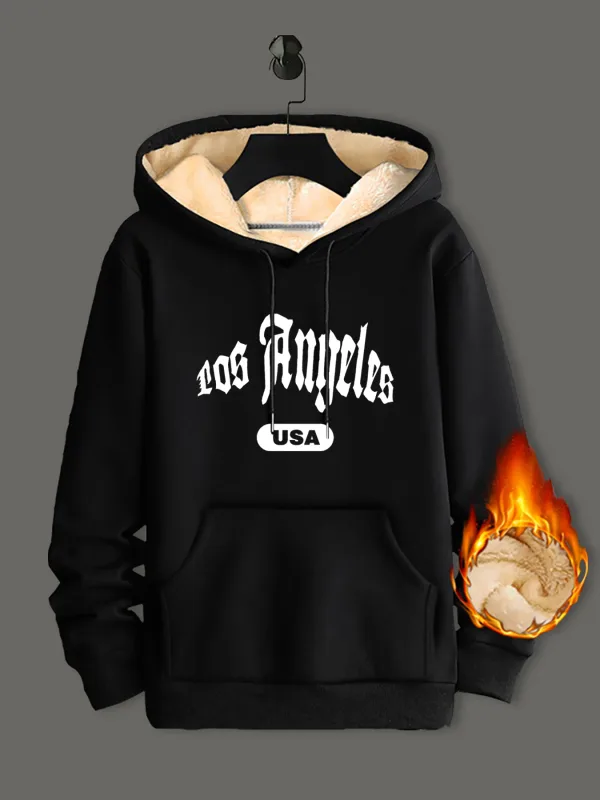Winter Lambswool Hoodies Thicken Warm Windproof Sweatshirts Print Hooded Pullover Loose Men Women Winter Hoodies Black — image 5