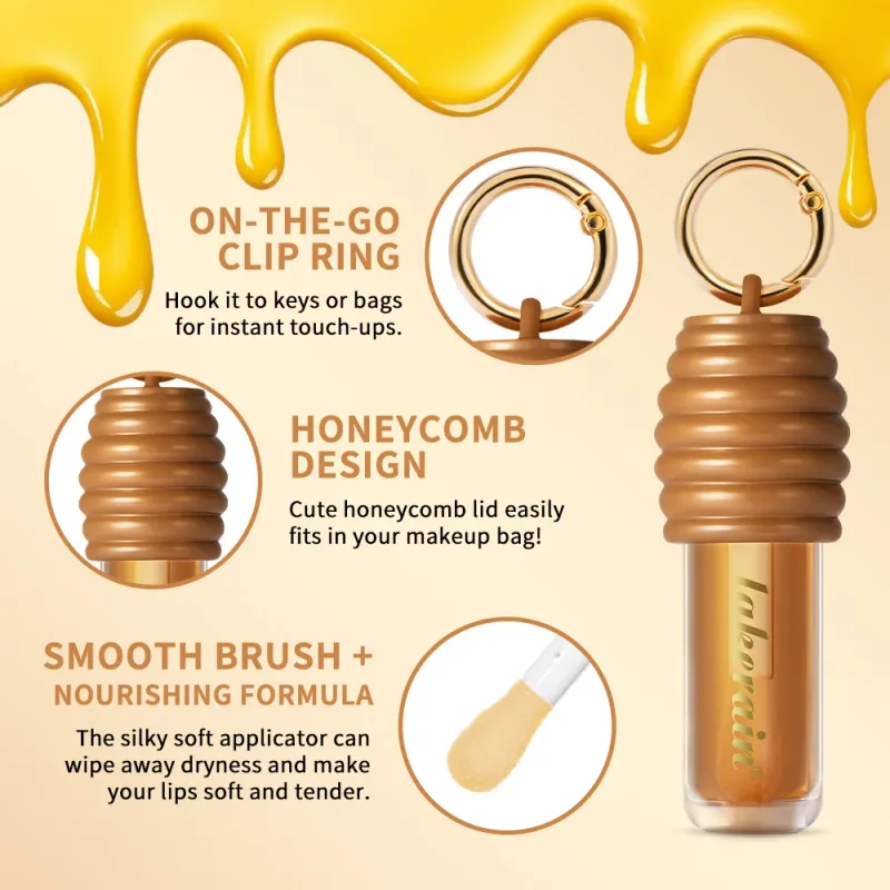 Lakerain Honey Lip Gloss Glossy Texture Lightweight Non-sticky Long Lasting Moisturized Gorgeous Glossy Finish Smooth Lip Makeup