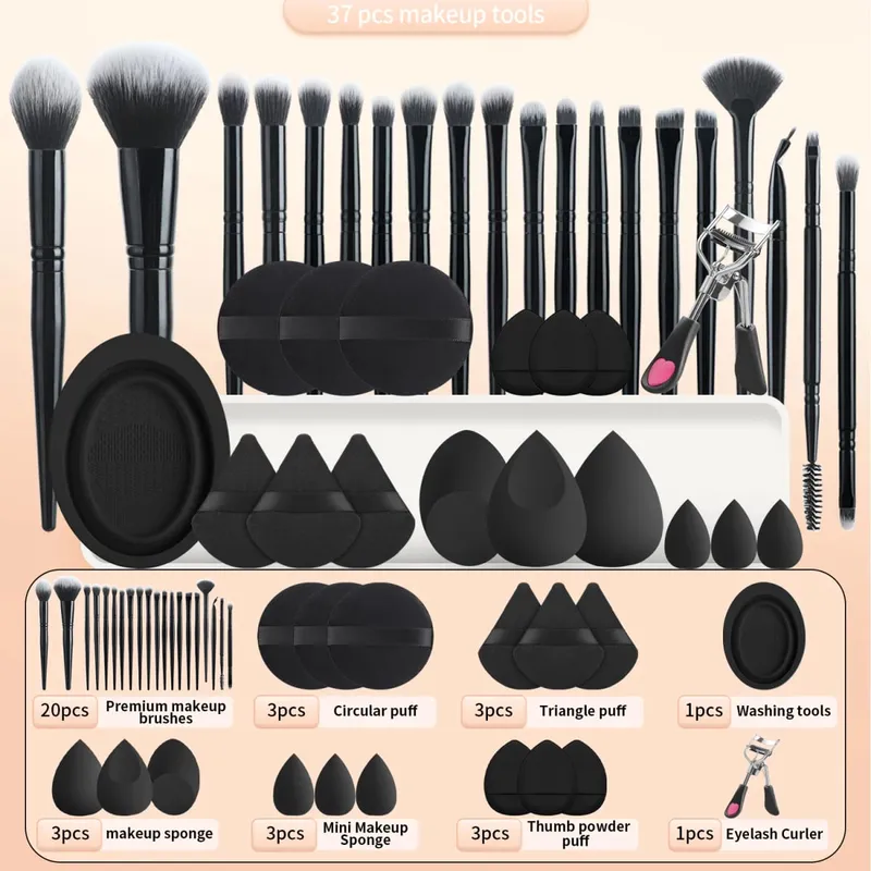 37PCS Makeup Tools Set 20 Brushes + Sponges Puffs Eyelash Curler Cleaning Tool for Full Face — image 8