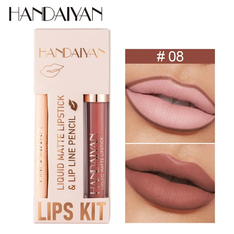 Ensemble de rouge à lèvres 2 en 1 pour femmes, avec crayon à lèvres, imperméable, longue durée, maquillage coréen, finition mate, Kit de cosmétiques, livraison gratuite — image 13
