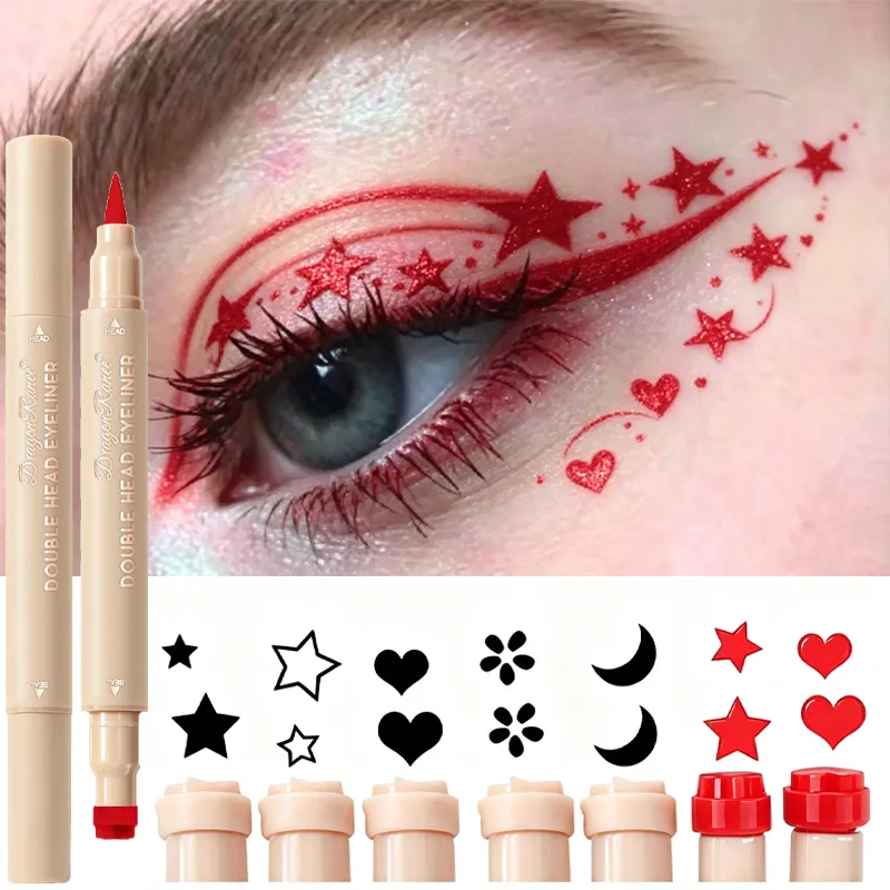 Colorful Liquid Stamp Eyeliner Red Star Heart Butterfly 2 in 1 Eye Liner Pencil Purple Pink Waterproof Eye Template Makeup Tool — image 1