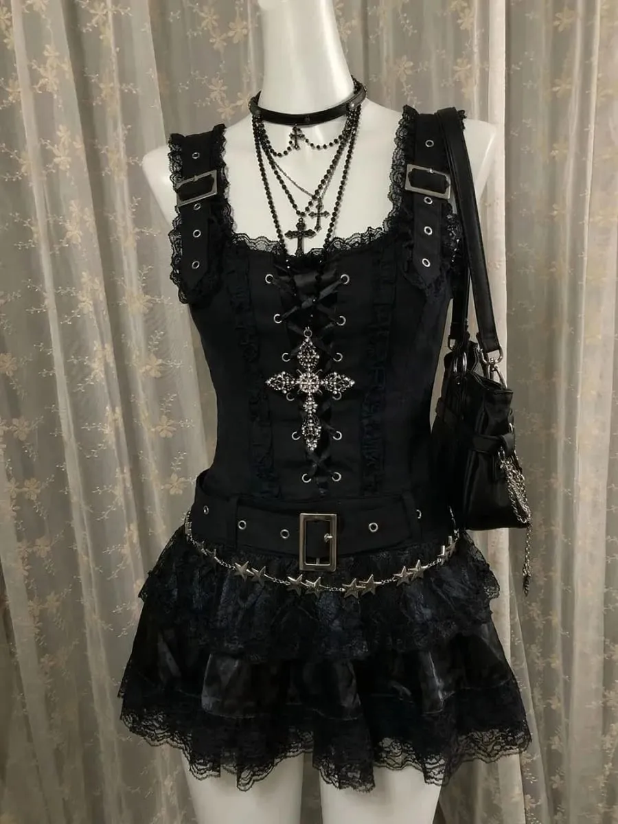 Robe Lolita noire douce d'été Y2k pour femmes, vêtements décontractés, robe japonaise Kawaii, vêtements de soirée, Vintage Chic, vêtements d'extérieur, nouveau
