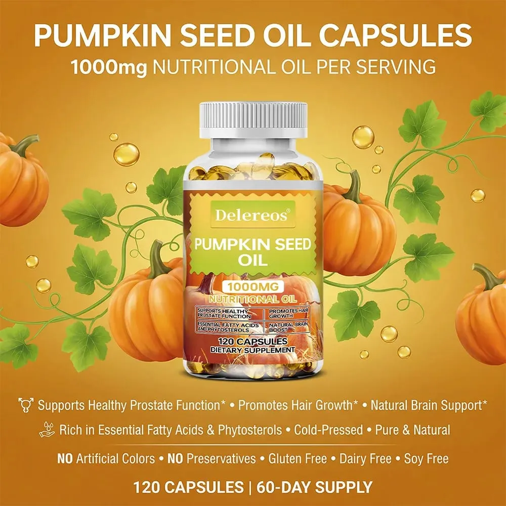 Pumpkin Seed Oil Capsules 1000mg Sinusuportahan ang Prostate Urinary Bladder at Kalusugan ng Buhok para sa Mga Lalaki Cardiovascular Health Non-GMO — image 3